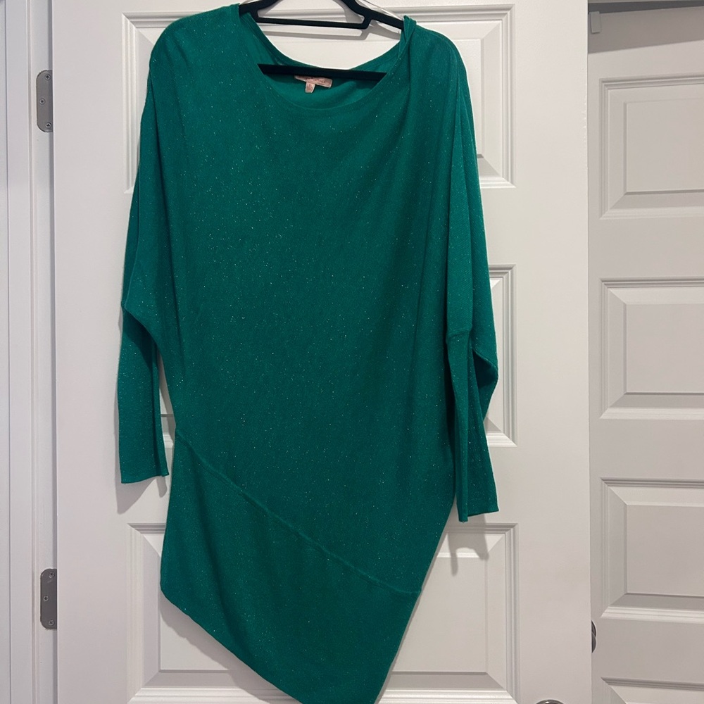 Gibson Latimer Teal Green Knit Sparkly Off Shoulder Top